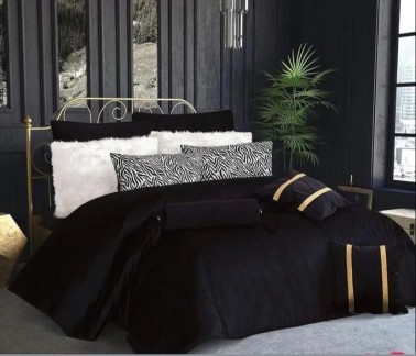 Çeyiz Diyarı - Caroline Velvet Double Filled 10 Piece Bedspread Black Çeyiz Diyarı - Caroline Velvet Double Filled 10 Piece Bedspread Black
