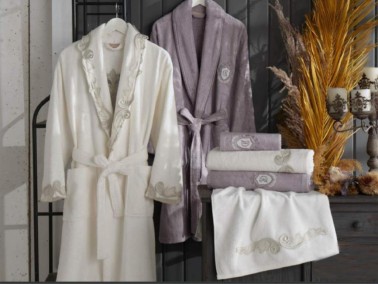 Dantela - Carusel Bamboo Bathrobe Set Cream Gray Dantela - Carusel Bamboo Bathrobe Set Cream Gray