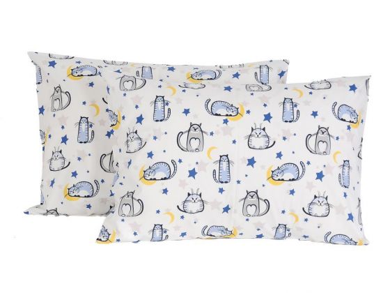 Cat 2 pcs Pillowcase Blue