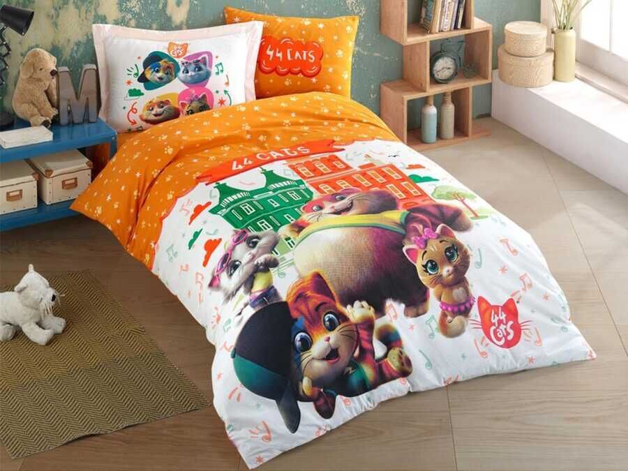 Cats Style Kids Duvet Cover Set Orange