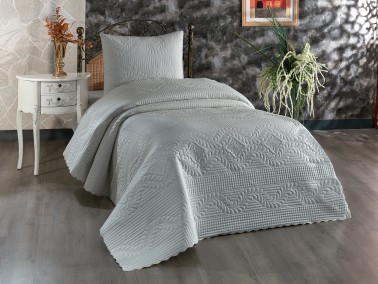 Sena Quilted Bedspread Set Single Size Grey - Thumbnail