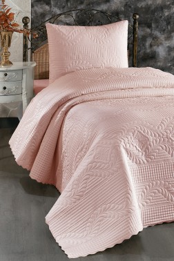 Sena Quilted Bedspread Set 180x230 Single Size Powder - Thumbnail