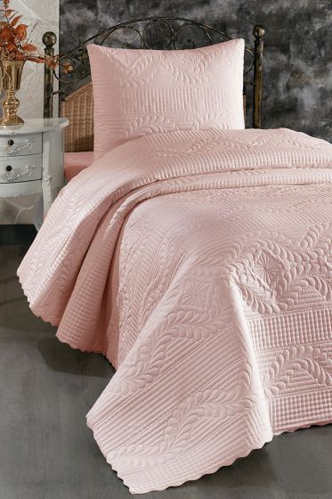 Sena Quilted Bedspread Set 180x230 Single Size Powder