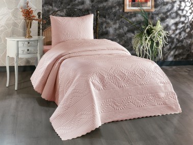 Sena Quilted Bedspread Set 180x230 Single Size Powder - Thumbnail