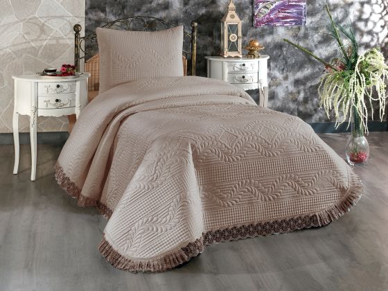 Limena Quilted Coverlet Set 180x250 Pillowcase 50x70 Single Size Light Cappucino