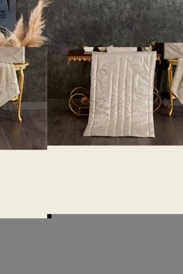 Cemre Velvet Maras Prayer Rug Set 6pcs, Rug 70x115 cm,Towel, Bundle, Cappucino
