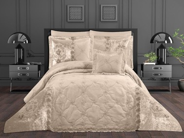 Çeyiz Diyarı - Cevher Quilted Double Bedspread Set Cappucino Çeyiz Diyarı - Cevher Quilted Double Bedspread Set Cappucino