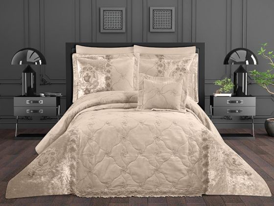 Cevher Quilted Double Bedspread Set Cappucino