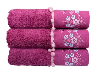 Dowry World 3 Piece Dream Hand Face Towel Set Plum - Thumbnail