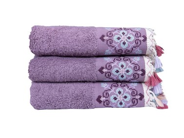 Dowry World 3 Pcs Umay Hand Face Towel Set Purple - Thumbnail
