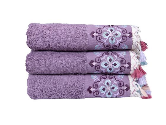 Dowry World 3 Pcs Umay Hand Face Towel Set Purple
