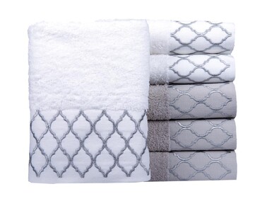 Dowry World 6 Ares Hand Face Towel Set Gray White - Thumbnail