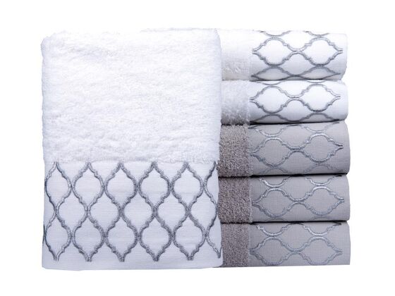 Dowry World 6 Ares Hand Face Towel Set Gray White