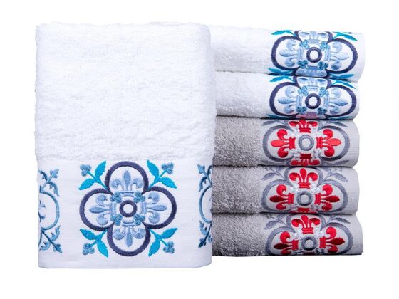 Dowry World Set of 6 Iris Hand Face Towels White Gray