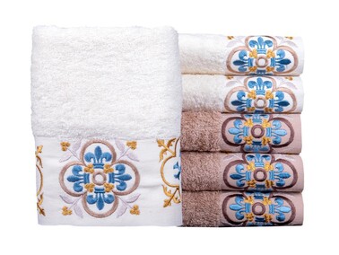 Dowry World 6 Iris Hand Face Towel Set Brown Cream - Thumbnail