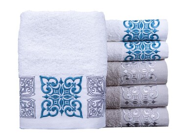 Dowry World 6 Meriç Hand Face Towel Set White Gray - Thumbnail