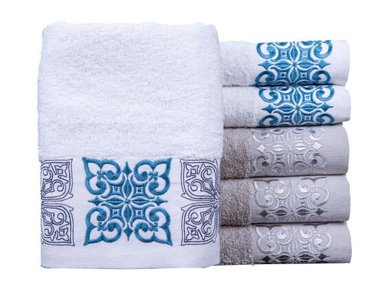Dowry World 6 Meriç Hand Face Towel Set White Gray