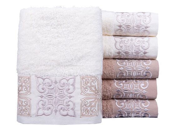 Dowry World Set of 6 Meriç Hand Face Towels Brown Cream