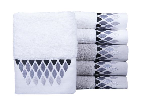 Dowry World 6 Neptune Hand Face Towel Set White Gray