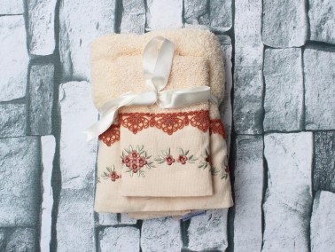 Dowry World Abella Embroidered Towel Set 2 PCS - Salmon - Thumbnail