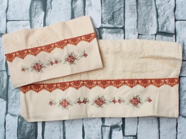 Dowry World Abella Embroidered Towel Set 2 PCS - Salmon - Thumbnail