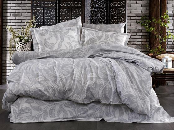 Dowry World Adel Gold Double Duvet Cover Set Gray