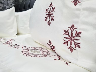 Dowry Land Harmony Cotton Satin Duvet Cover Set Cream Claret Red - Thumbnail