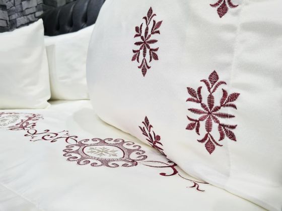 Dowry Land Harmony Cotton Satin Duvet Cover Set Cream Claret Red