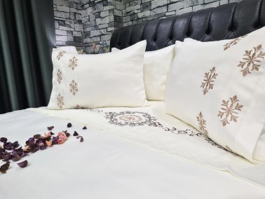 Dowry Land Harmony Cotton Satin Duvet Cover Set Cream Cappucino - Thumbnail