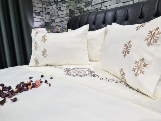 Dowry Land Harmony Cotton Satin Duvet Cover Set Cream Cappucino