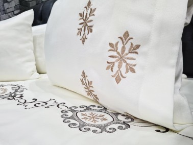 Dowry Land Harmony Cotton Satin Duvet Cover Set Cream Cappucino - Thumbnail