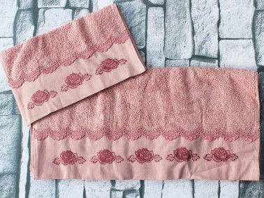 Dowry World Allaire Embroidered 2 Pcs Towel Set Dried Rose - Thumbnail