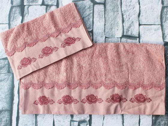 Dowry World Allaire Embroidered 2 Pcs Towel Set Dried Rose