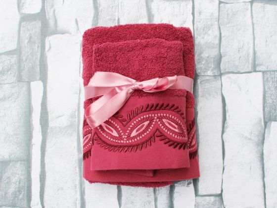 Dowry World Almeda Embroidered 2 Pcs Towel Set Fuchsia
