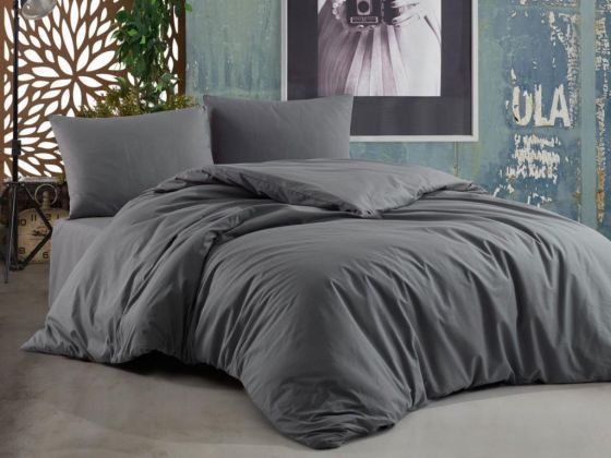 Dowry World Almond Double Duvet Cover Set Anthracite