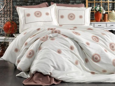 Dowry World Ayla Cotton Satin Embroidered Double Duvet Cover Set - Thumbnail