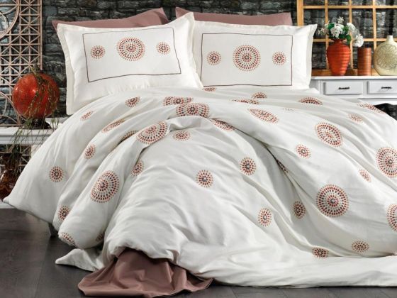 Dowry World Ayla Cotton Satin Embroidered Double Duvet Cover Set
