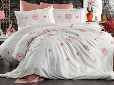 Dowry World Ayla Cotton Satin Embroidered Double Duvet Cover Set - Thumbnail