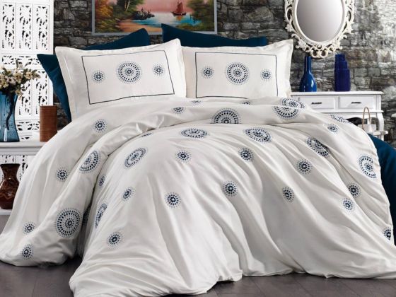 Dowry World Ayla Cotton Satin Embroidered Double Duvet Cover Set