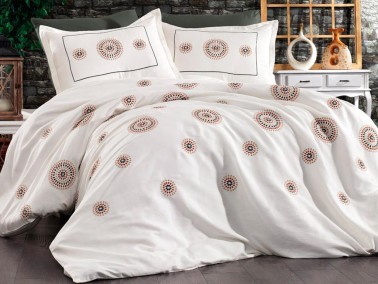Dowry World Ayla Cotton Satin Embroidered Double Duvet Cover Set - Thumbnail