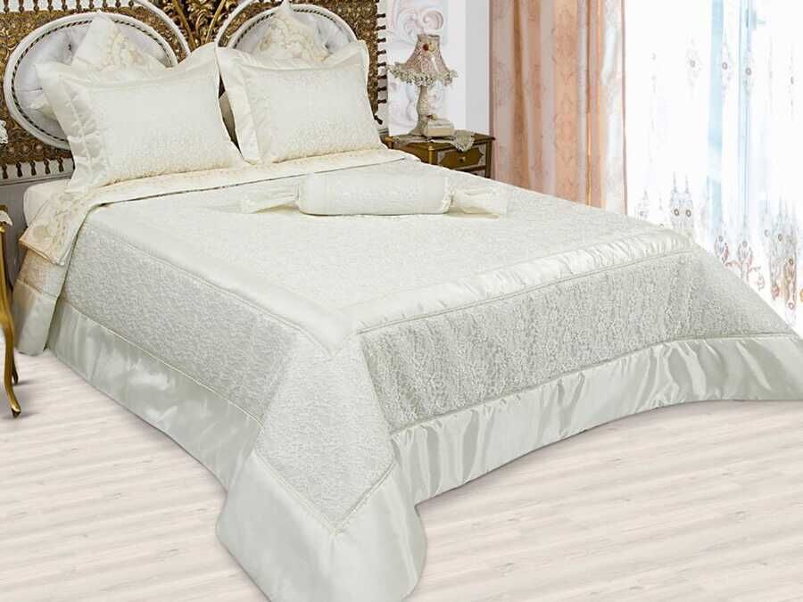Dowry Land Aysima Knitted Lace Double Bedspread Set Cream