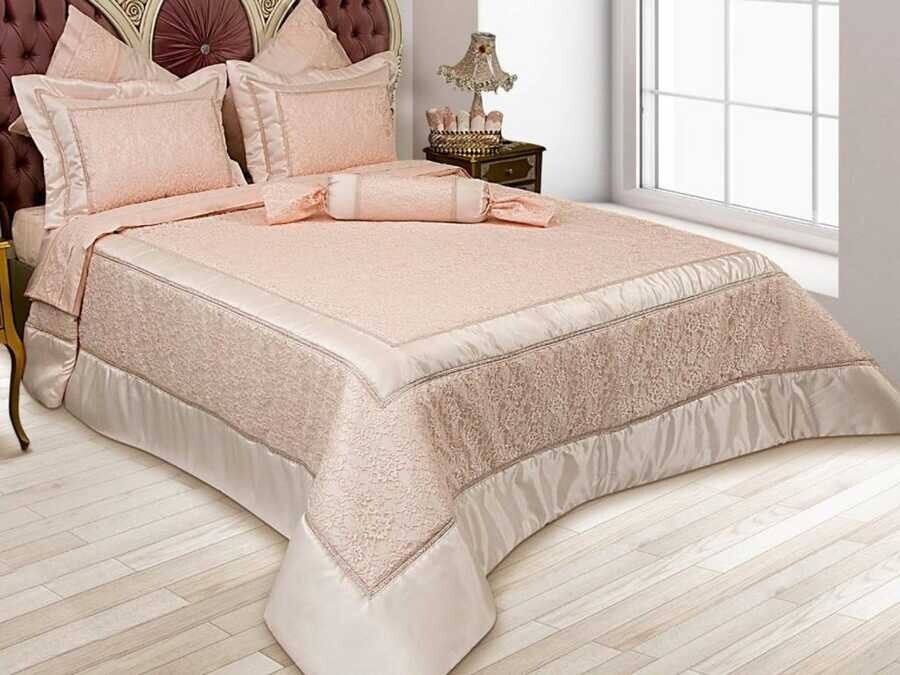 Dowry World - Dowry Land Aysima Knitted Lace Double Bedspread Set Powder Dowry World - Dowry Land Aysima Knitted Lace Double Bedspread Set Powder