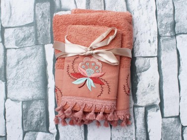 Dowry World Aysira Embroidered 2 Pcs Towel Set - Autumn Rose - Thumbnail