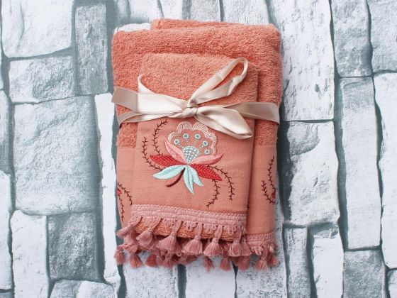 Dowry World Aysira Embroidered 2 Pcs Towel Set - Autumn Rose
