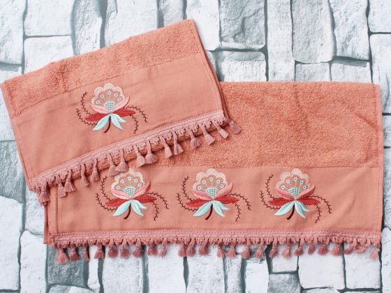 Dowry World Aysira Embroidered 2 Pcs Towel Set - Autumn Rose