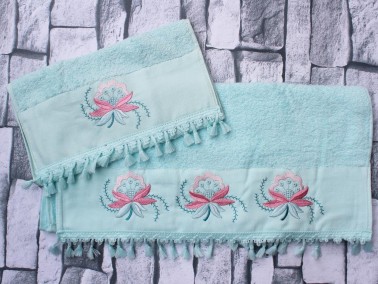 Dowry World Aysira Embroidered 2 Pcs Towel Set - Spring Green - Thumbnail