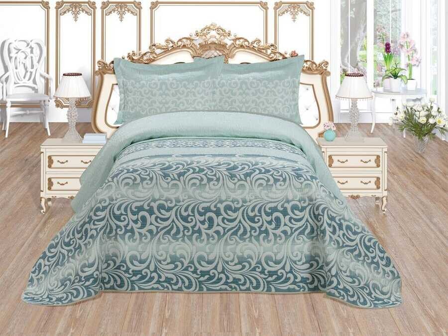 Dowry World - French Lace Aysu Double Bed Cover Mint Dowry World - French Lace Aysu Double Bed Cover Mint