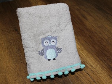 Dowry World Owl Hand Face Towel Gray Green - Thumbnail