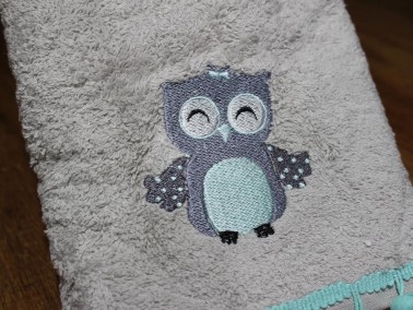 Dowry World Owl Hand Face Towel Gray Green - Thumbnail