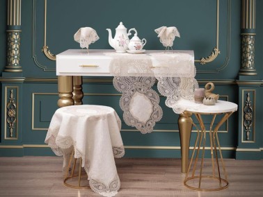 Dowry World Bellisima 5 Piece Linen Living Room Set - Cream Gold - Thumbnail